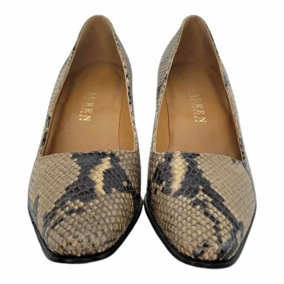 Lauren Ralph Lauren Snake Embossed Leather Pumps Women's Sz 7b - Picture 9 of 11
